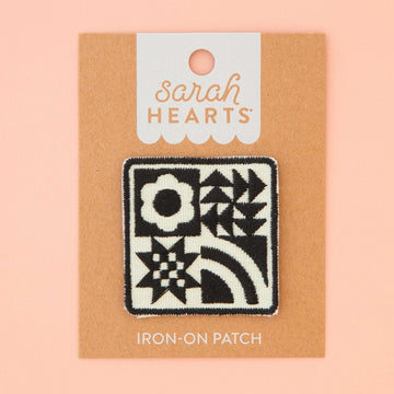 Sarah Hearts - Iron On Patch - Black Quilt Block