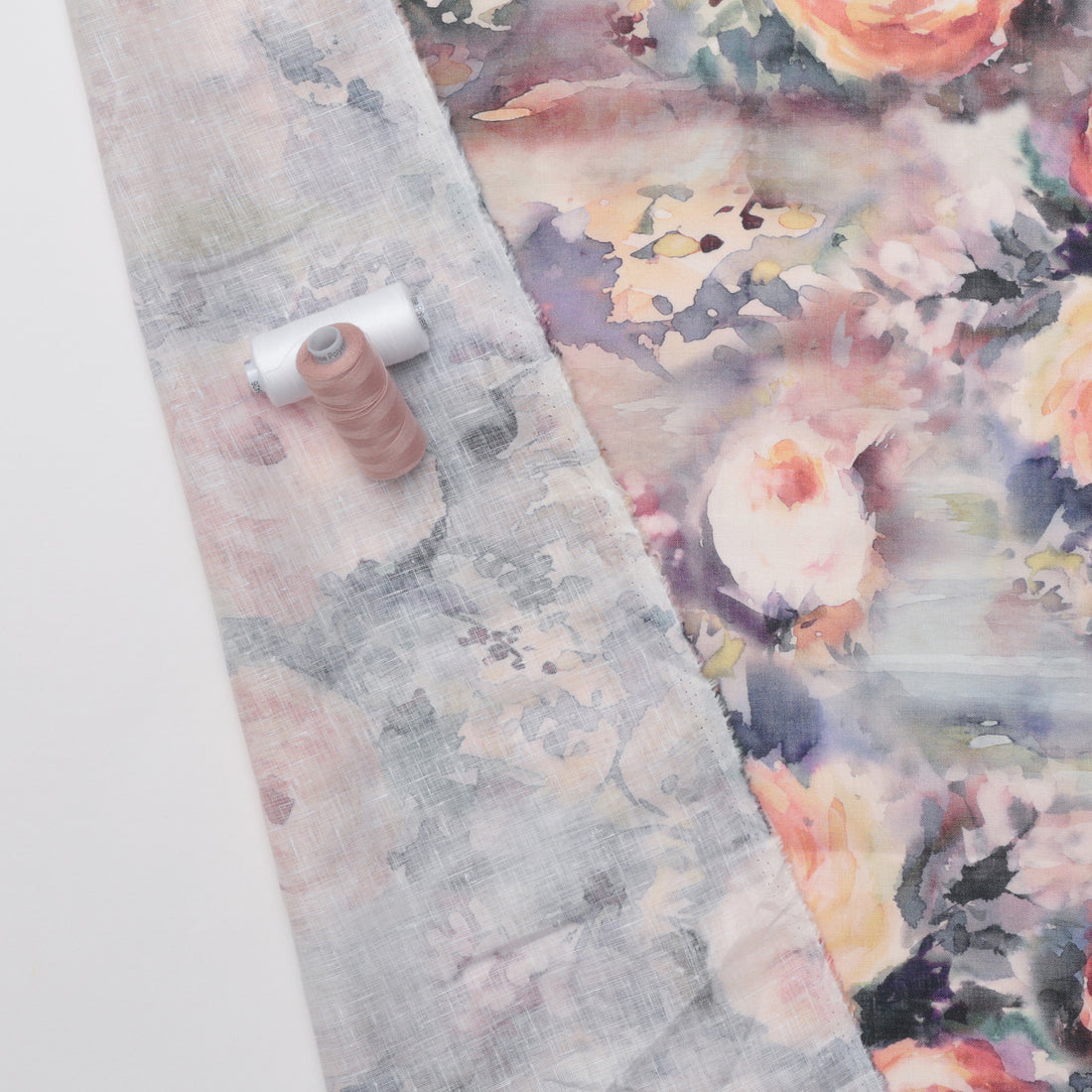 Linen - Digital Print - Roses - Dusty Rose