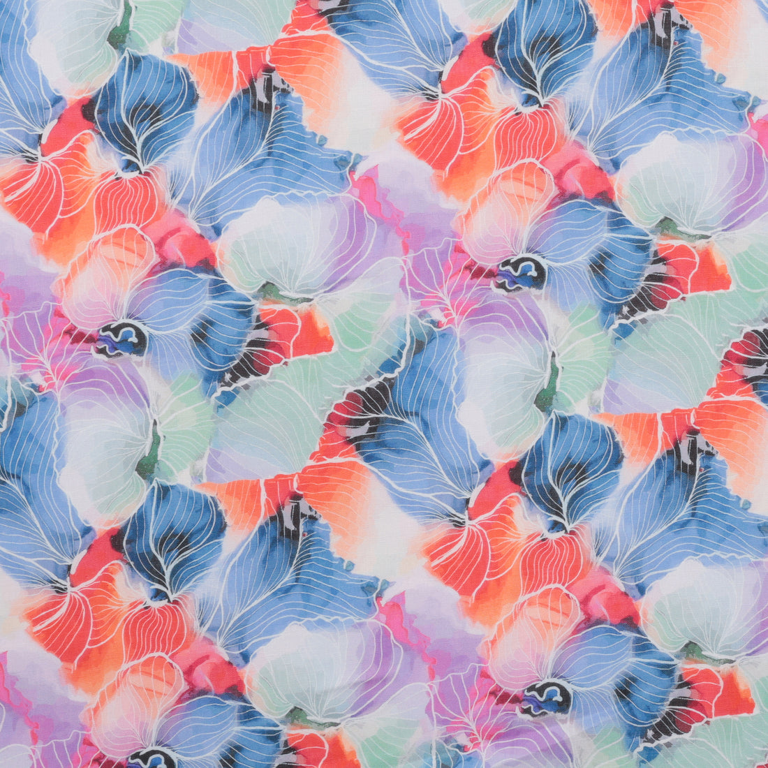 Linen - Digital Print - Blue Red Fuchsia