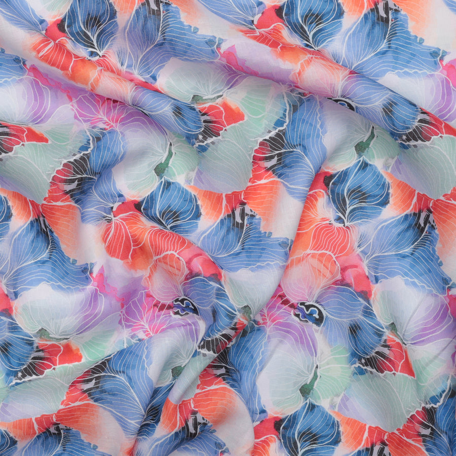 Linen - Digital Print - Blue Red Fuchsia