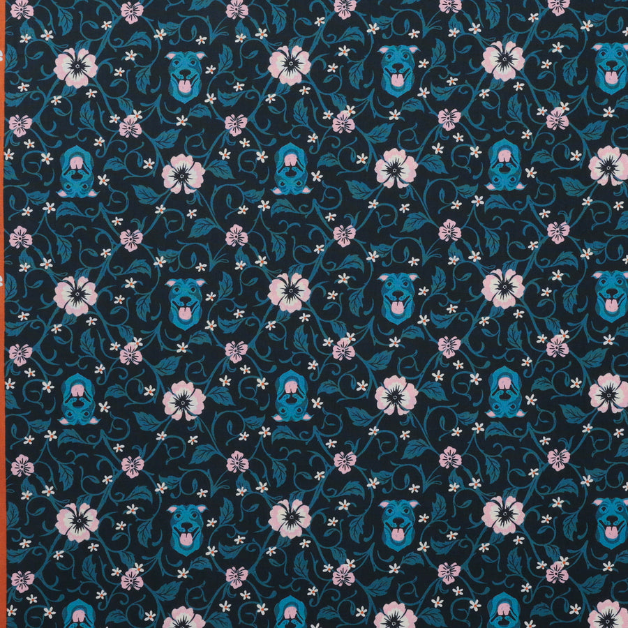 Ruby Star - Cotton - Dog Park - Pitbull Floral - Teal Navy