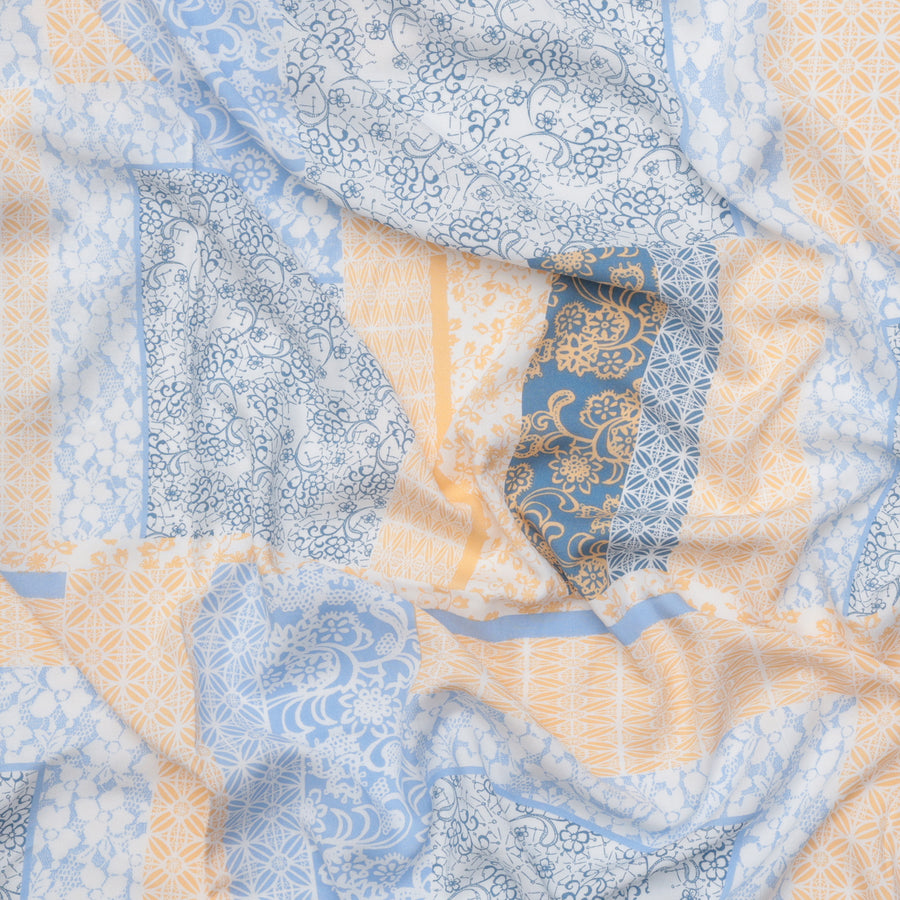 Rayon - Challis - Patchwork - White Chambray