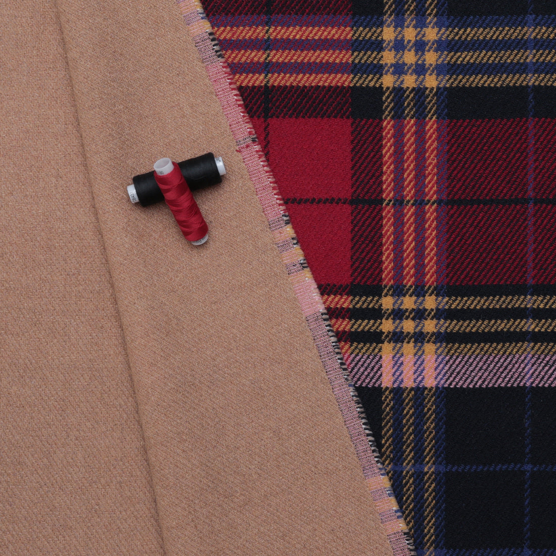 Wool Blend - Italian Novelty Coating - Plaid - Red Camel