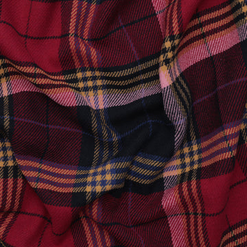 Wool Blend - Italian Novelty Coating - Plaid - Red Camel