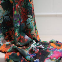 Viscose - Italian Challis - Floral Collage - Orange Fuchsia