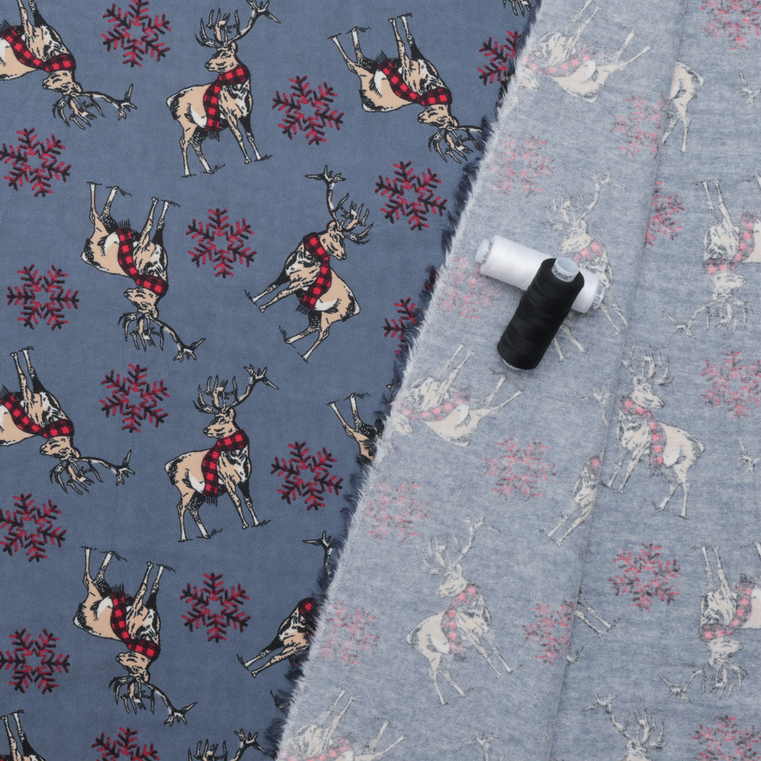 Cotton - Flannelette - Reindeer - Grey