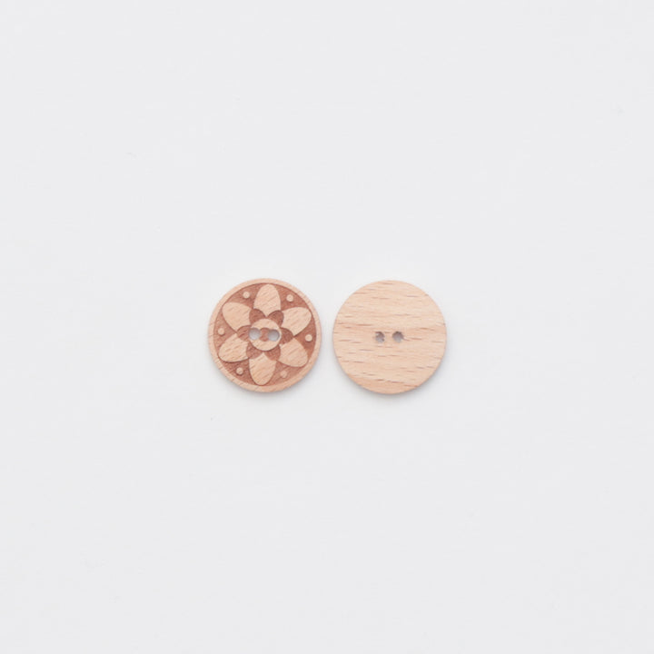 Buttons - 2 Hole - Wood - 23mm - Floral