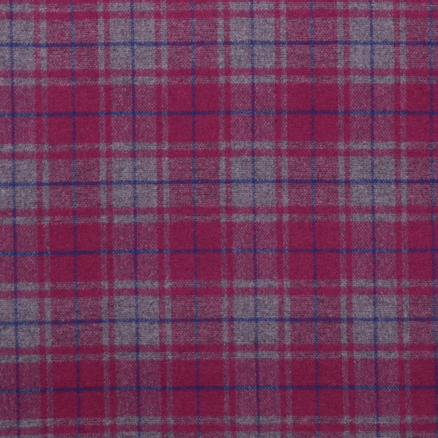 Wool Blend - Double Face Coating - Plaid - Violet Grey Pink