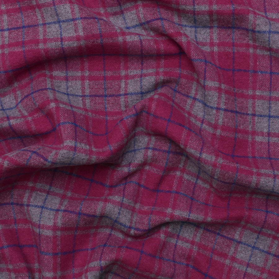 Wool Blend - Double Face Coating - Plaid - Violet Grey Pink