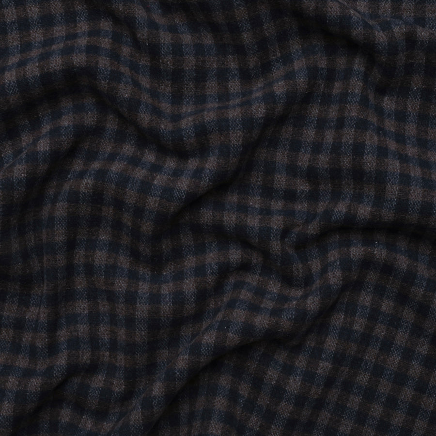 Wool Blend - Double Face Coating - Small Check - Black Navy Brown