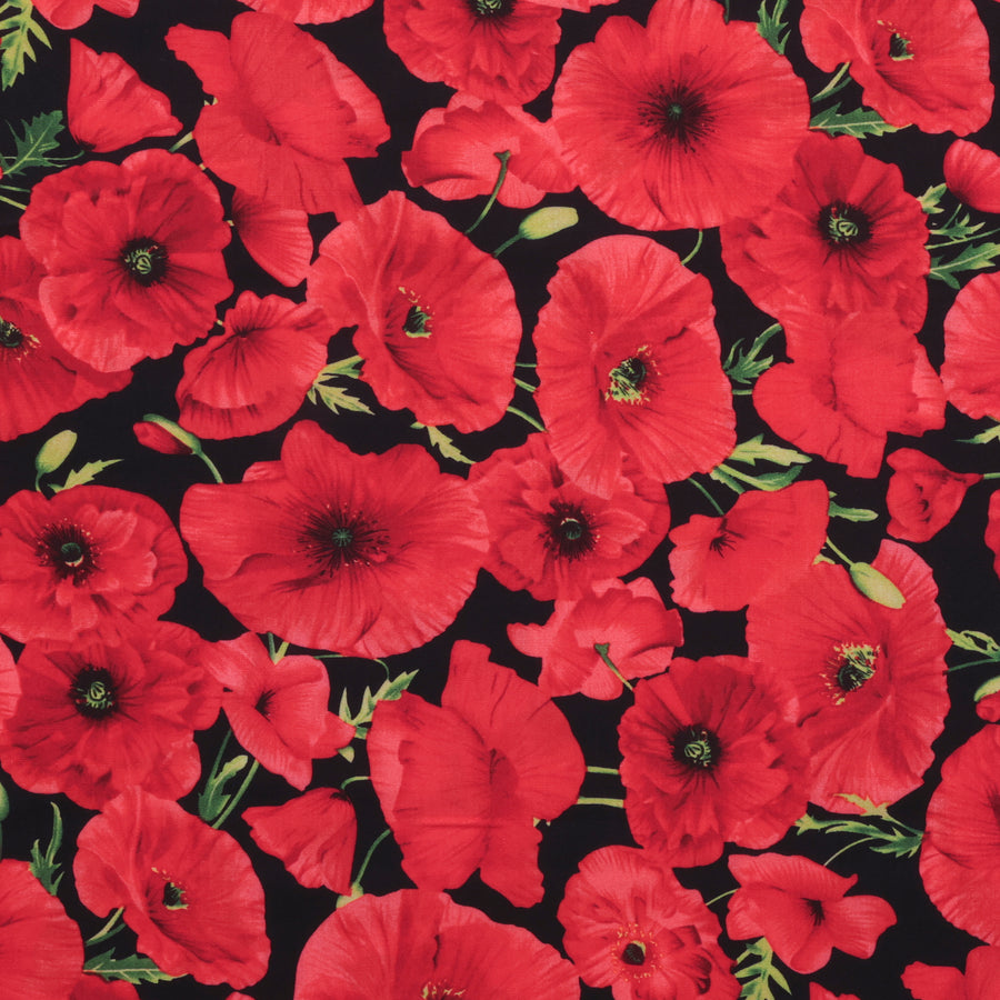 Rayon - Digital Slub Print - Poppies - Assorted