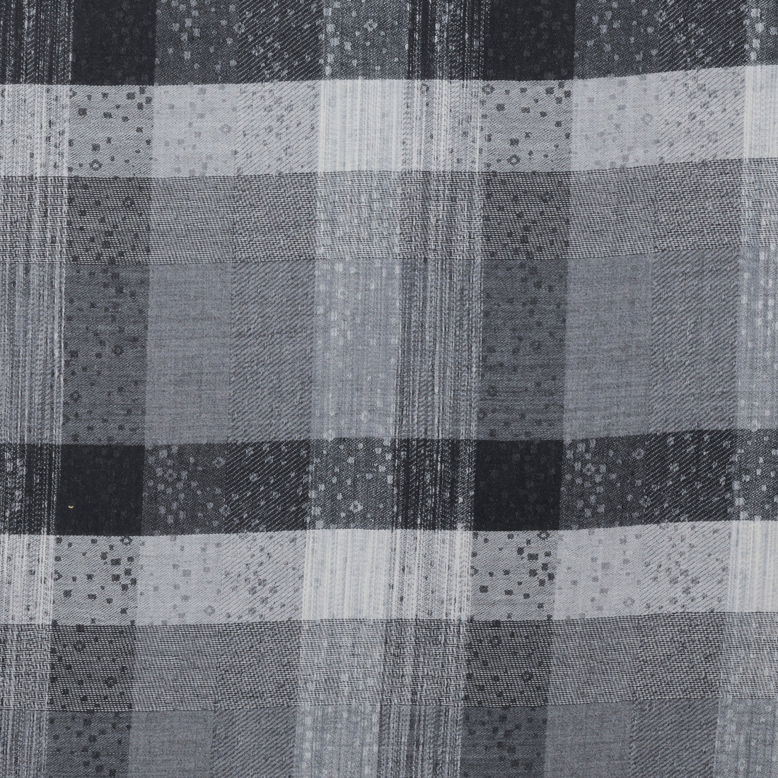 Wool Blend - Large Plaid - Jacquard - Black Grey Silver