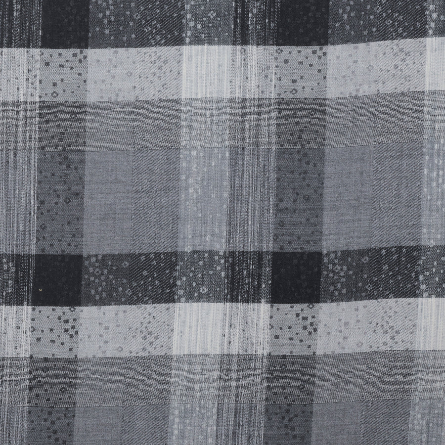 Wool Blend - Large Plaid - Jacquard - Black Grey Silver