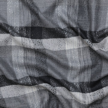 Wool Blend - Large Plaid - Jacquard - Black Grey Silver