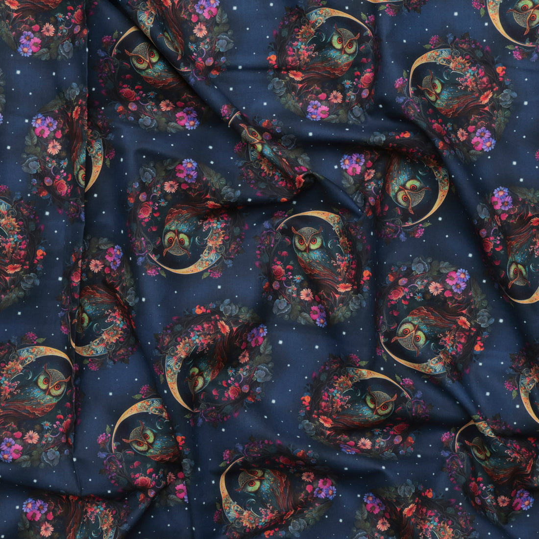 Blank Quilting - Cotton - Night Garden - Owls - Dark Blue