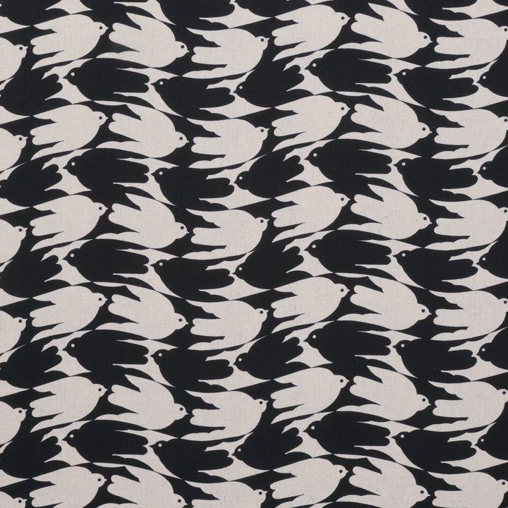 Figo - Cotton Linen - Grove - Birds - Black