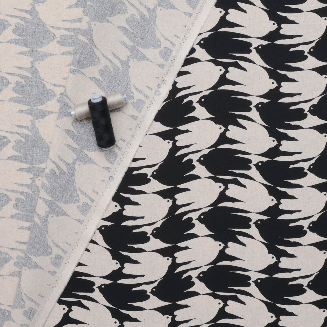 Figo - Cotton Linen - Grove - Birds - Black