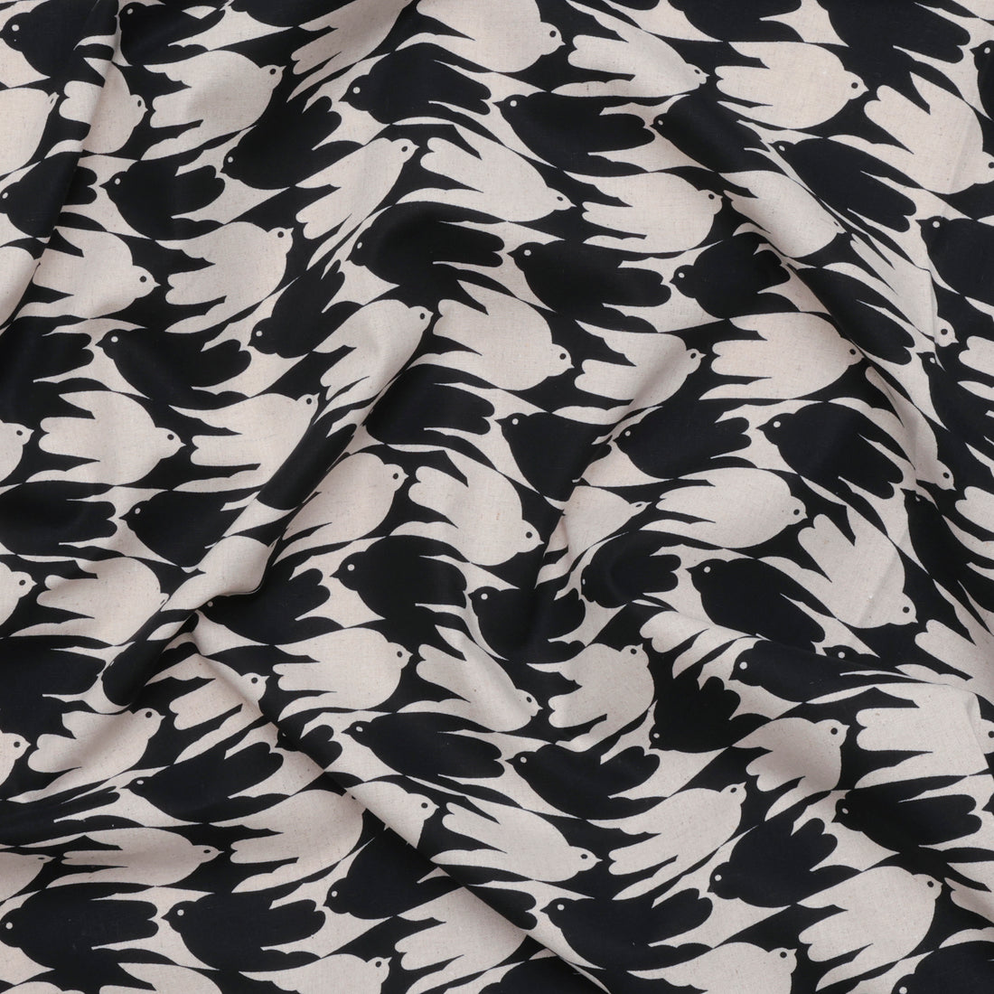 Figo - Cotton Linen - Grove - Birds - Black