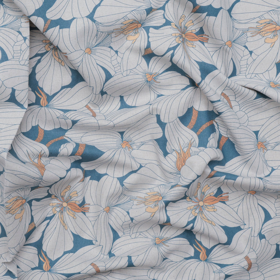 Figo - Cotton Linen - Grove - Floral - Navy