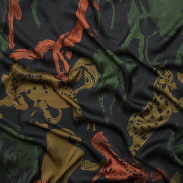 Viscose - Luna - Digital Challis Print - Black Green