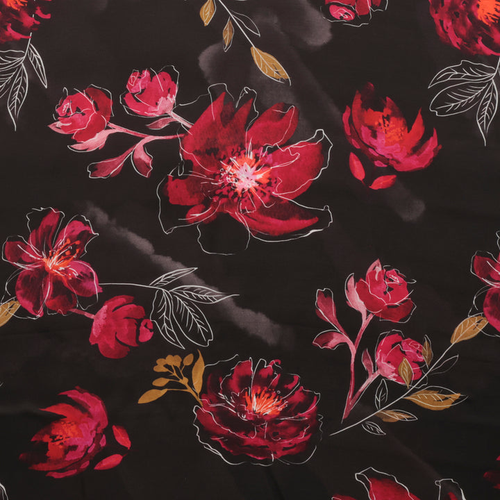 Viscose - Luna - Digital Challis Print - Black Magenta