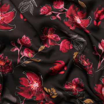 Viscose - Luna - Digital Challis Print - Black Magenta