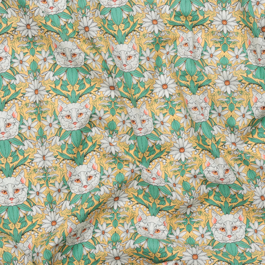 Rachel Hauer - Cotton - Garden Bed - Cat Flower - Yellow