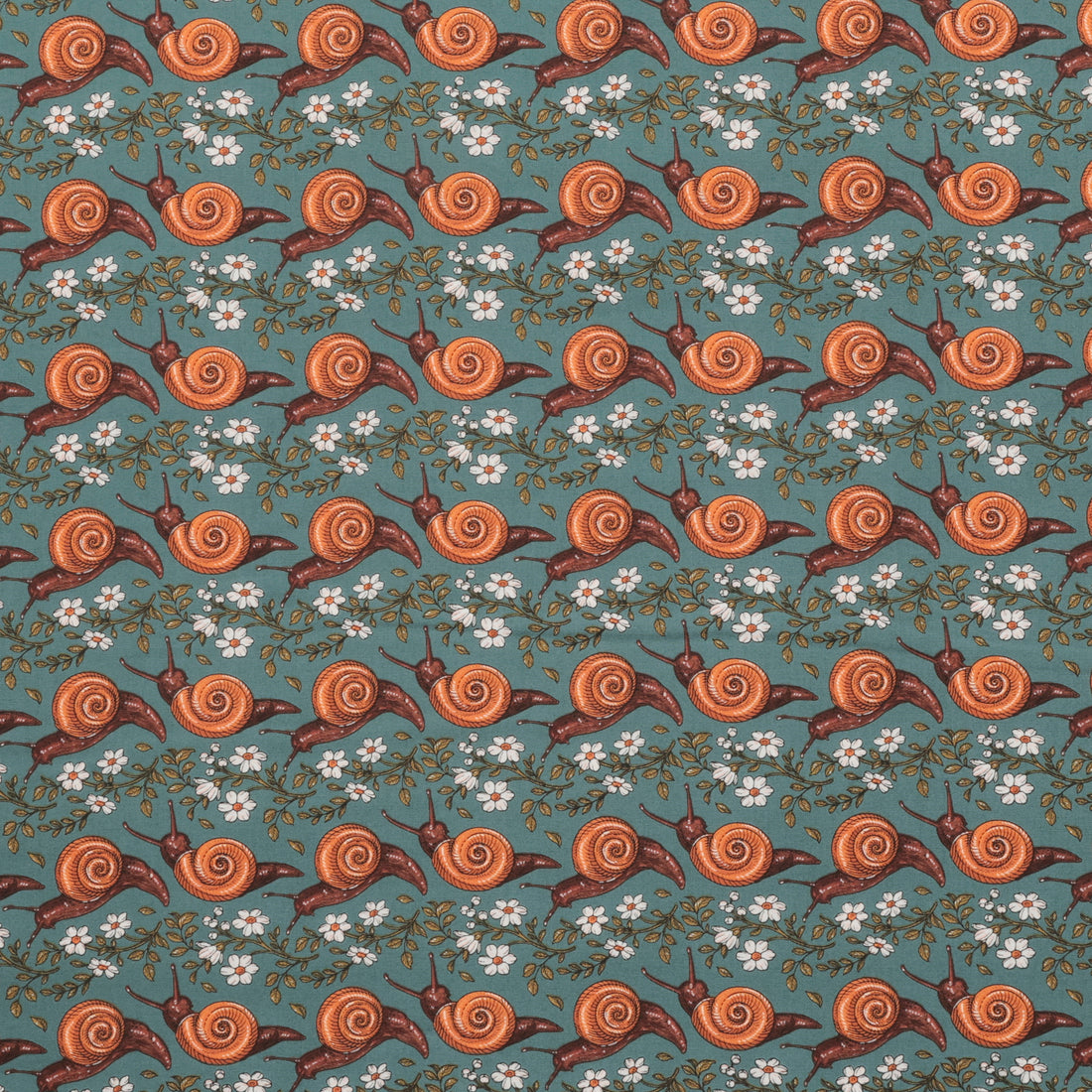 Rachel Hauer - Cotton - Garden Bed - Snail Trail - Turquoise