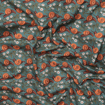 Rachel Hauer - Cotton - Garden Bed - Snail Trail - Turquoise