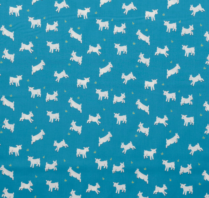 Ruby Star - Cotton - Animal Animal - Baby Goats - Vintage Blue