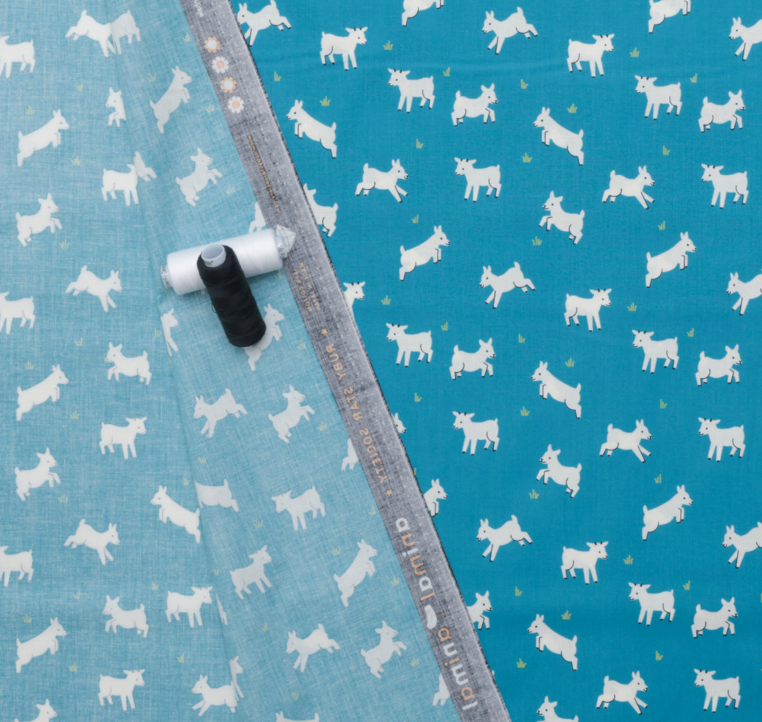 Ruby Star - Cotton - Animal Animal - Baby Goats - Vintage Blue