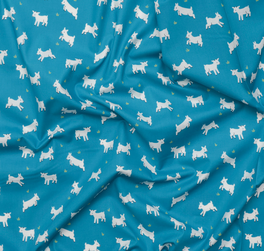 Ruby Star - Cotton - Animal Animal - Baby Goats - Vintage Blue