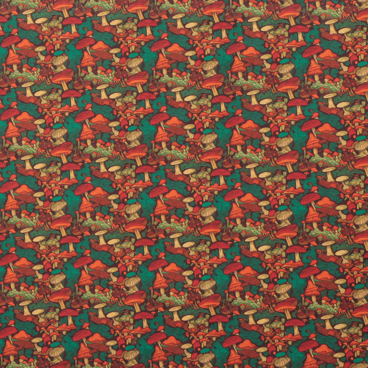 Cotton - Woven - Print - Mushrooms - Green Orange