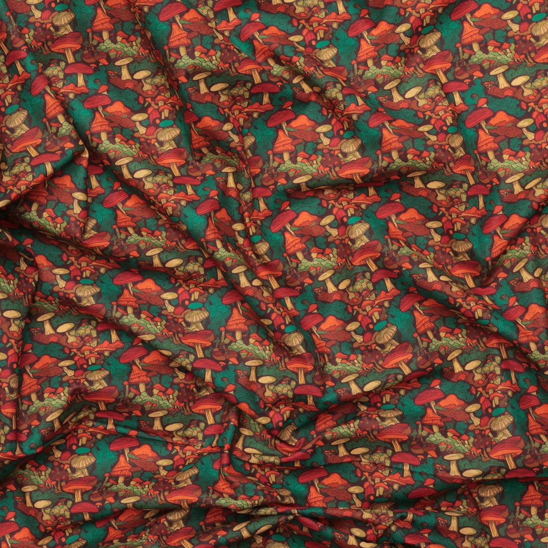 Cotton - Woven - Print - Mushrooms - Green Orange