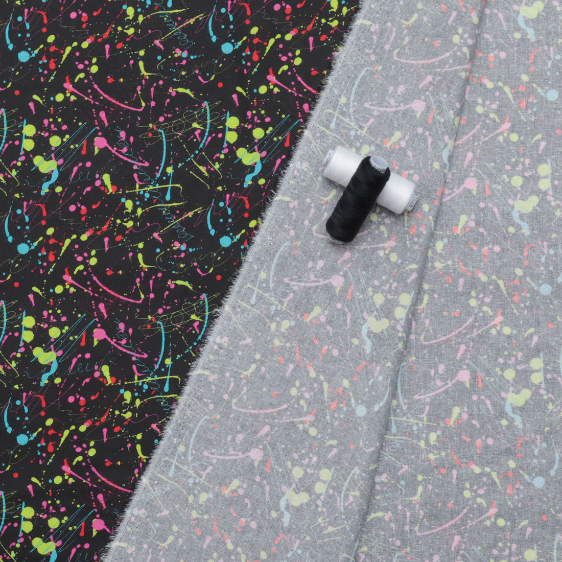 Cotton - Woven - Print - Neon Paint Splatter - Black