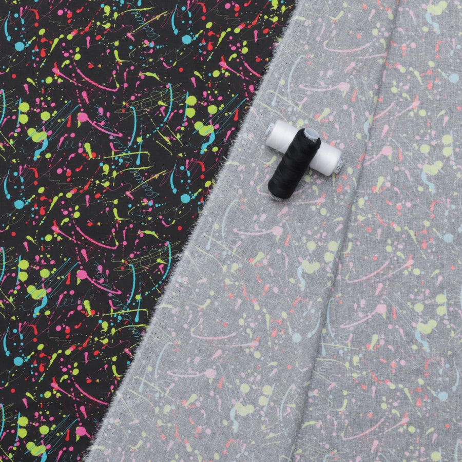 Cotton - Woven - Print - Neon Paint Splatter - Black