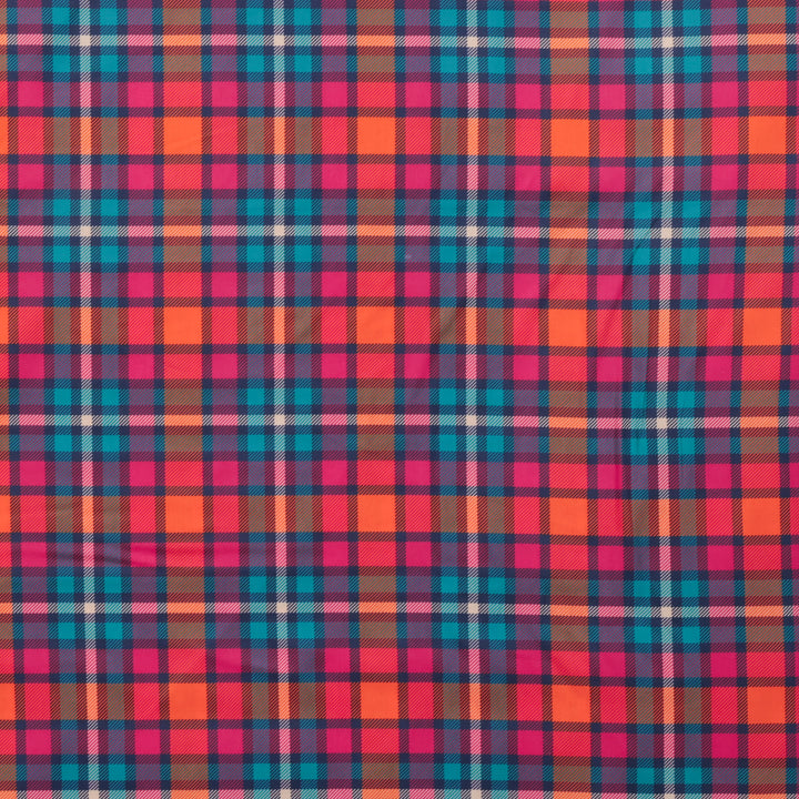 Cotton - Woven - Digital Tartan Print - Teal Pink