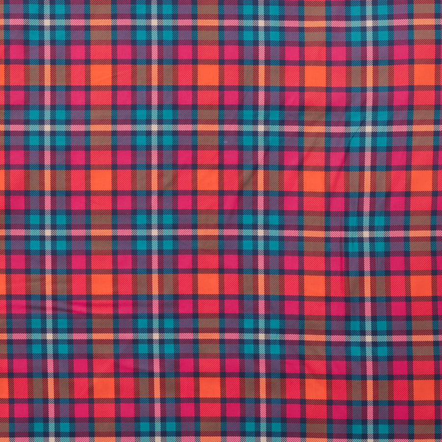 Cotton - Woven - Digital Tartan Print - Teal Pink