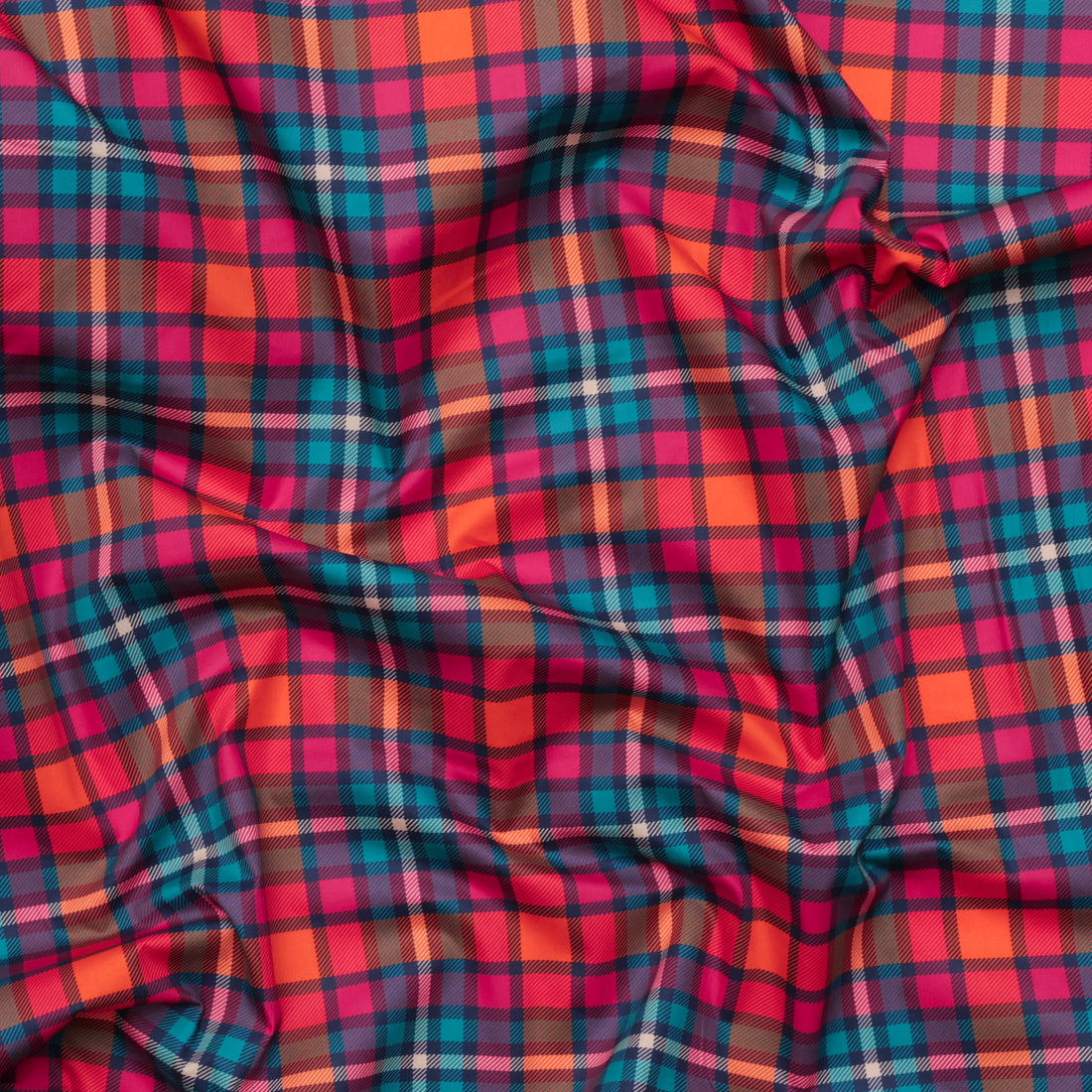 Cotton - Woven - Digital Tartan Print - Teal Pink