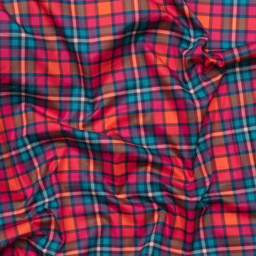 Cotton - Woven - Digital Tartan Print - Teal Pink