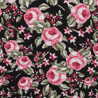 Rayon - Challis Print - Roses Black Pink