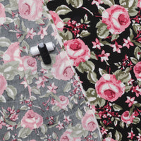 Rayon - Challis Print - Roses Black Pink