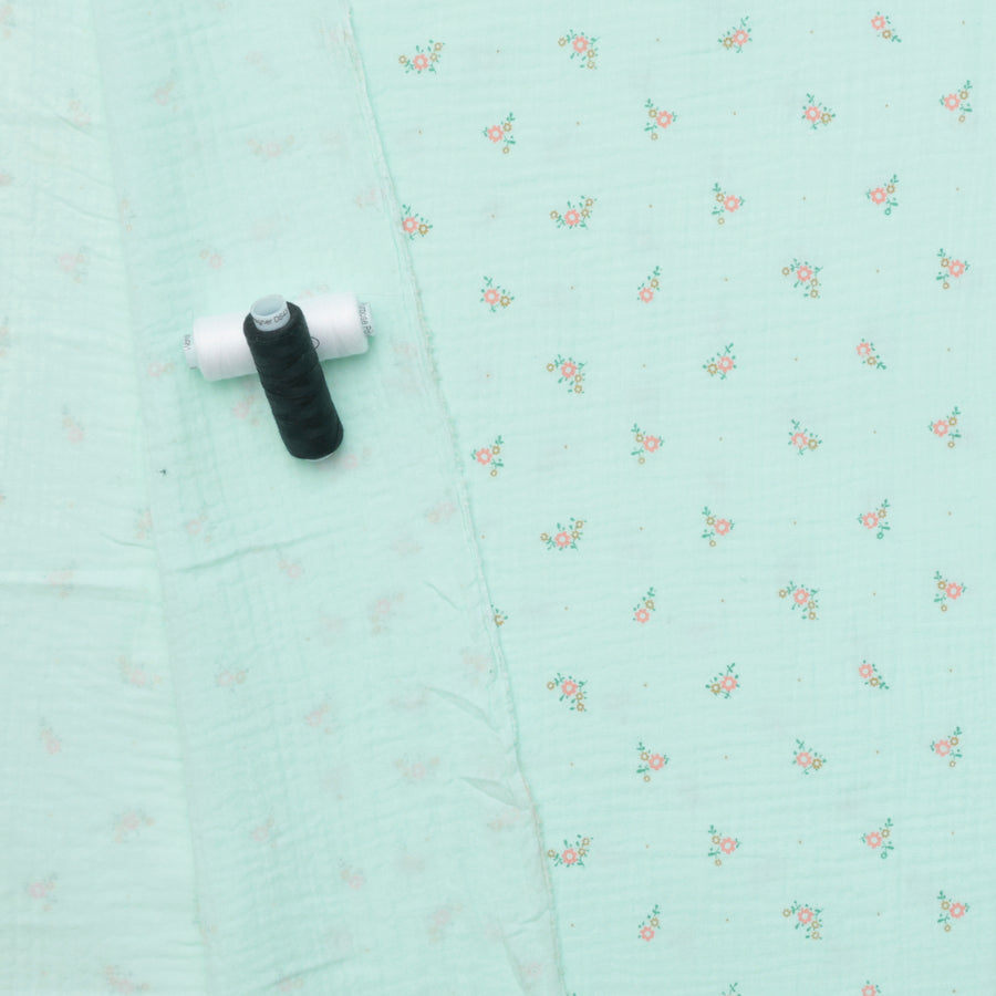 Cotton - Double Gauze - Mini Flowers - Light Mint