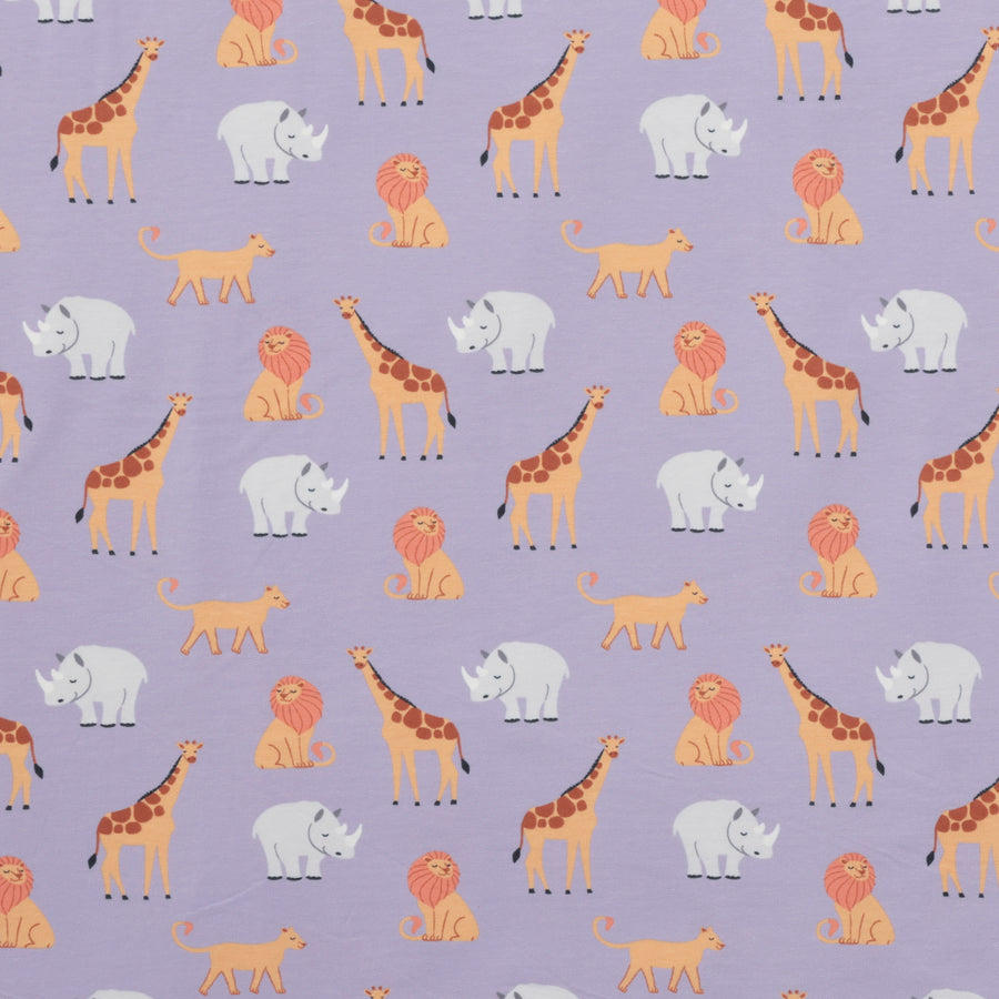 Cotton - Jersey Print - Safari Animals - Lilac