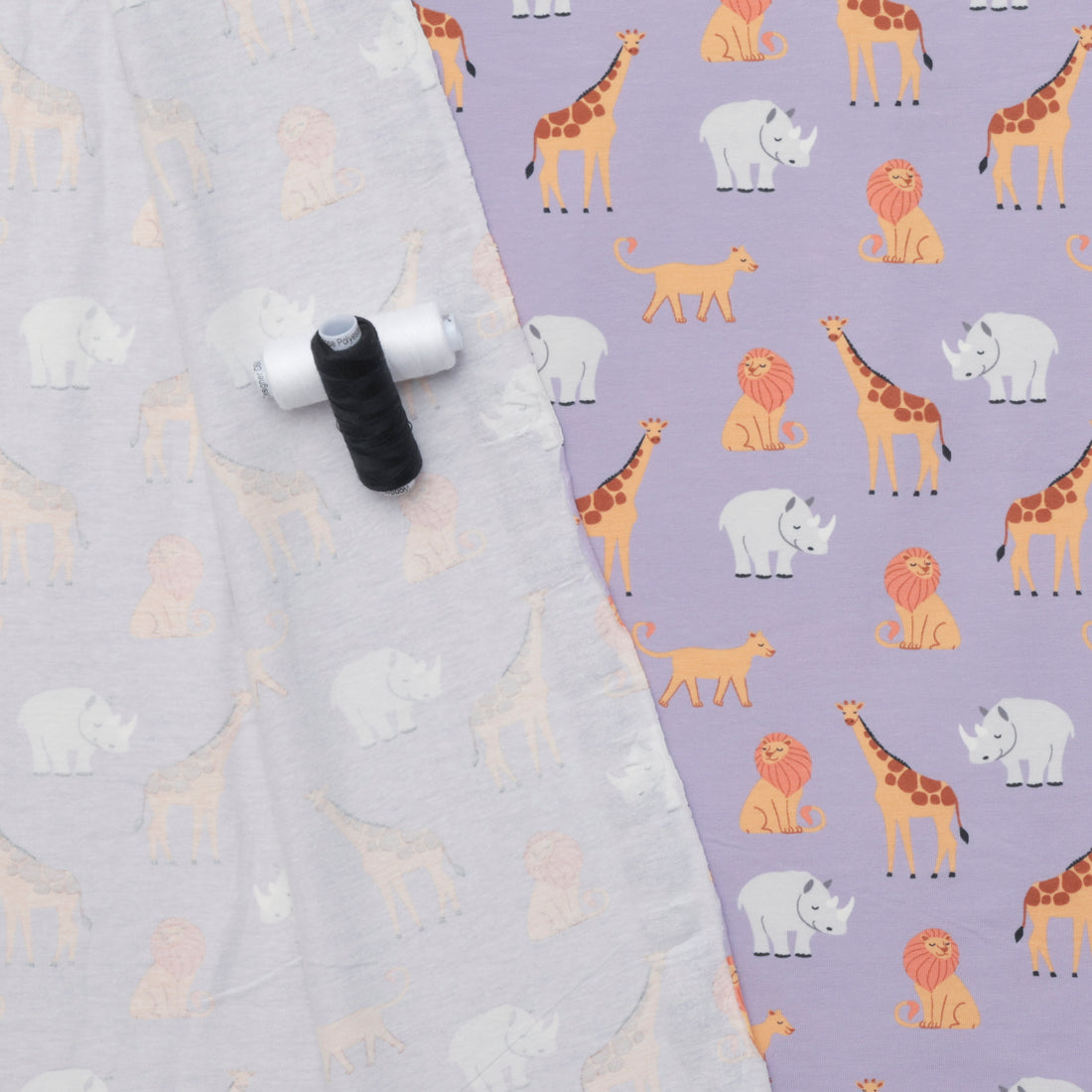 Cotton - Jersey Print - Safari Animals - Lilac