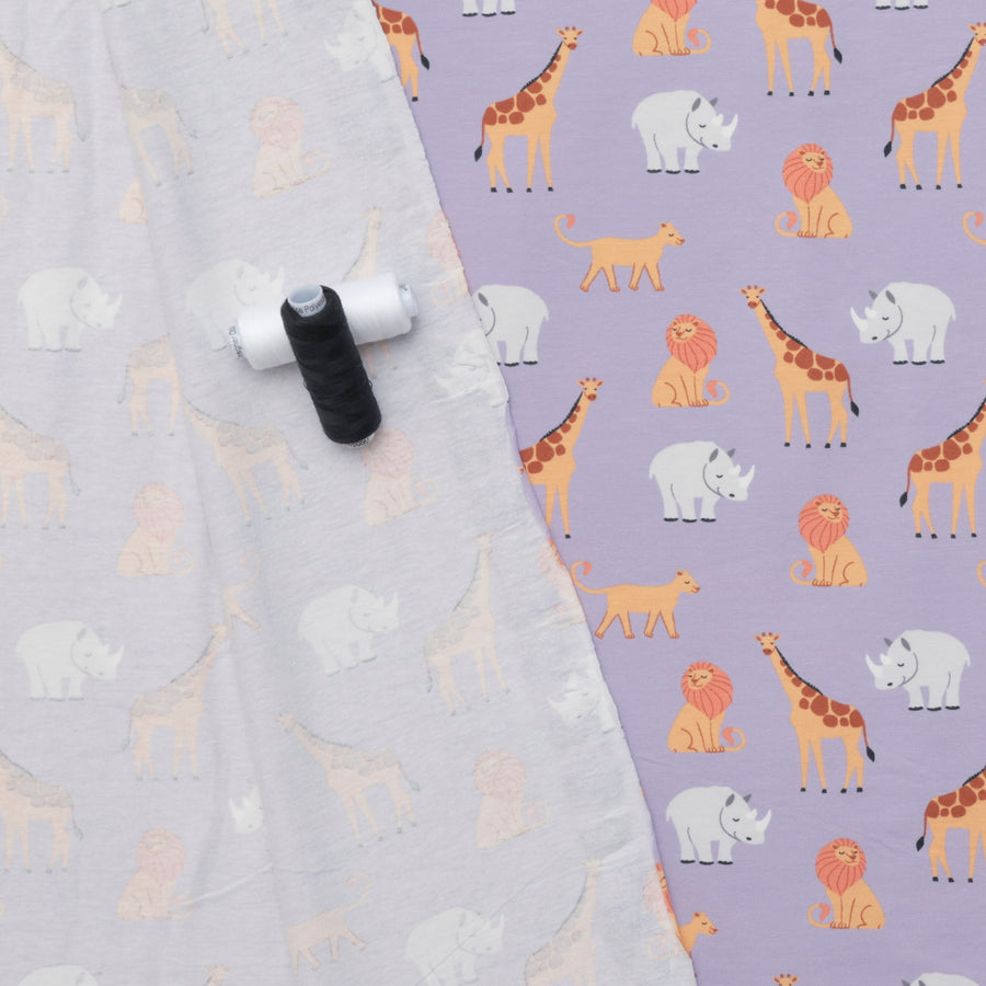 Cotton - Jersey Print - Safari Animals - Lilac