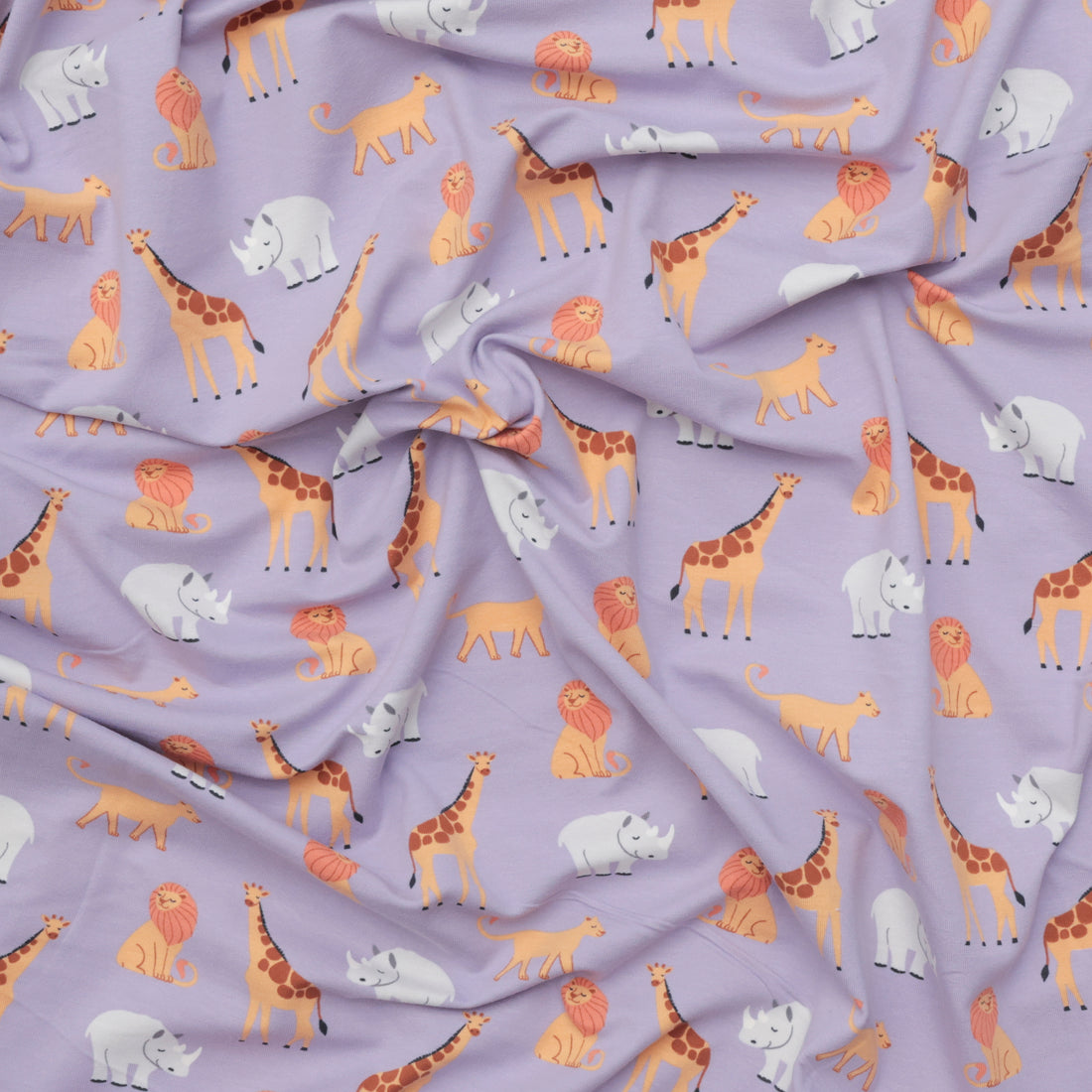 Cotton - Jersey Print - Safari Animals - Lilac