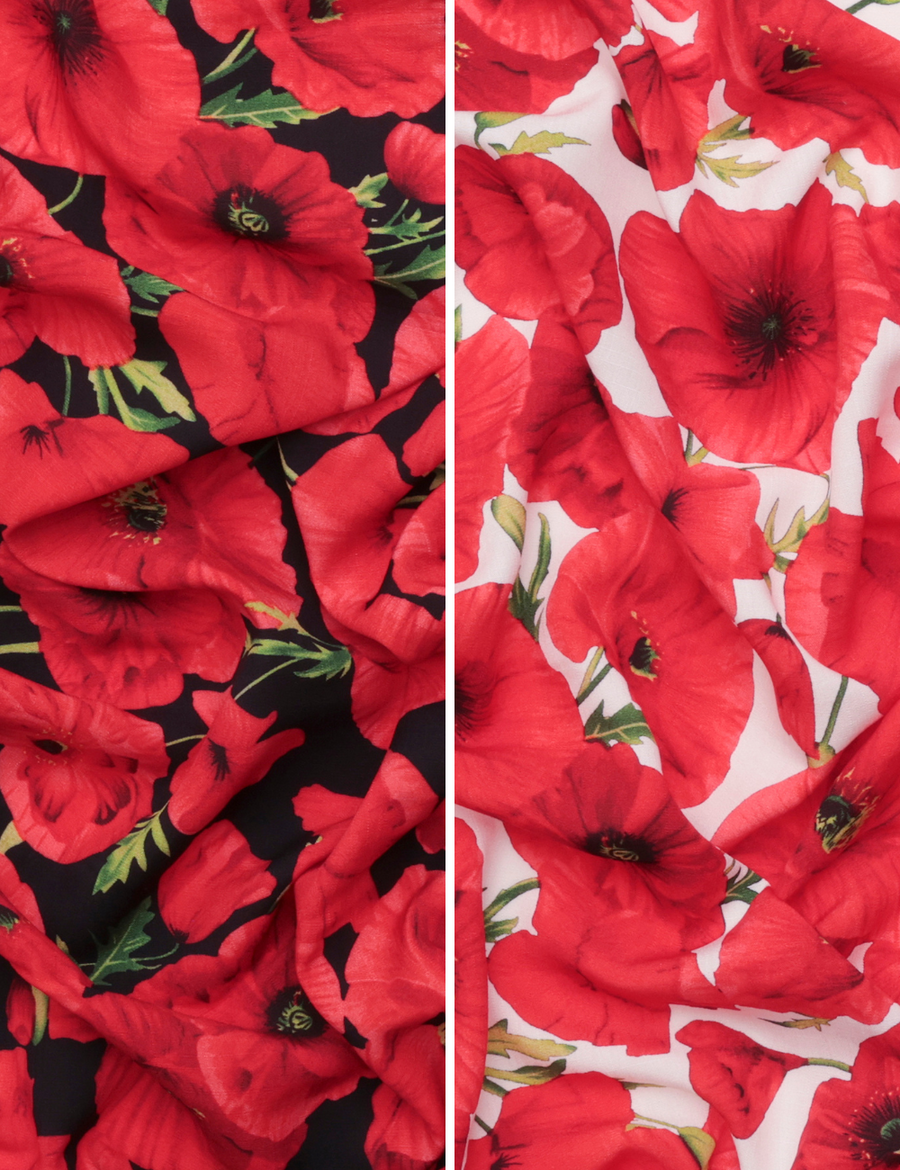 Rayon - Digital Slub Print - Poppies - Assorted