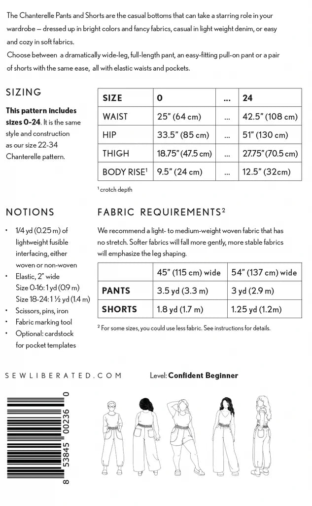 Sew Liberated - Chanterelle Pants & Shorts - 00 - 24