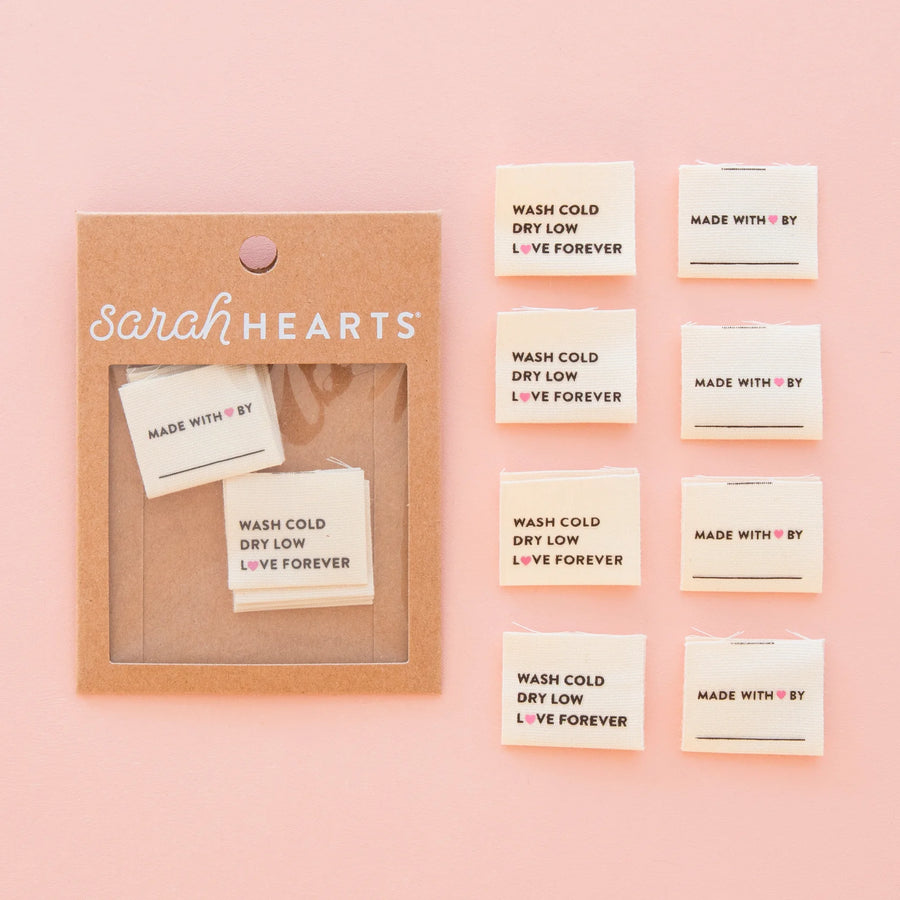 Sarah Hearts - Sewing Labels - Wash Cold Dry Low Organic Cotton